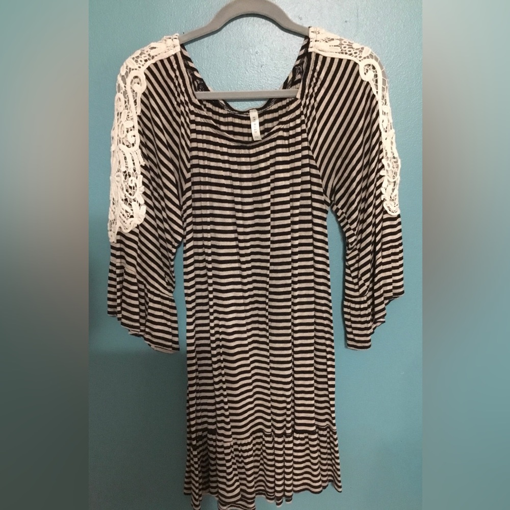 Emerald black stripe mini dress flowy Size 2X